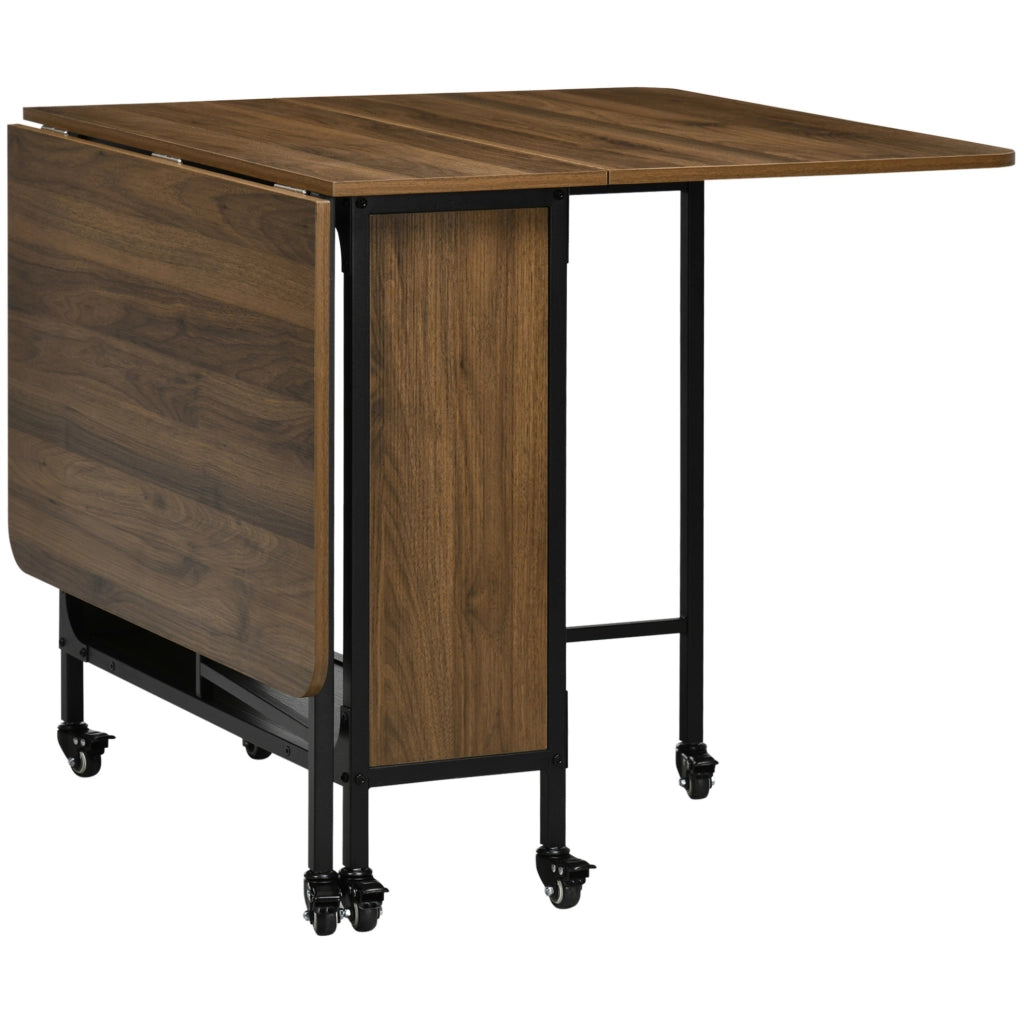 Tavolo da pranzo pieghevole 130x80x74 cm con ruote; ripiano centrale in legno marrone