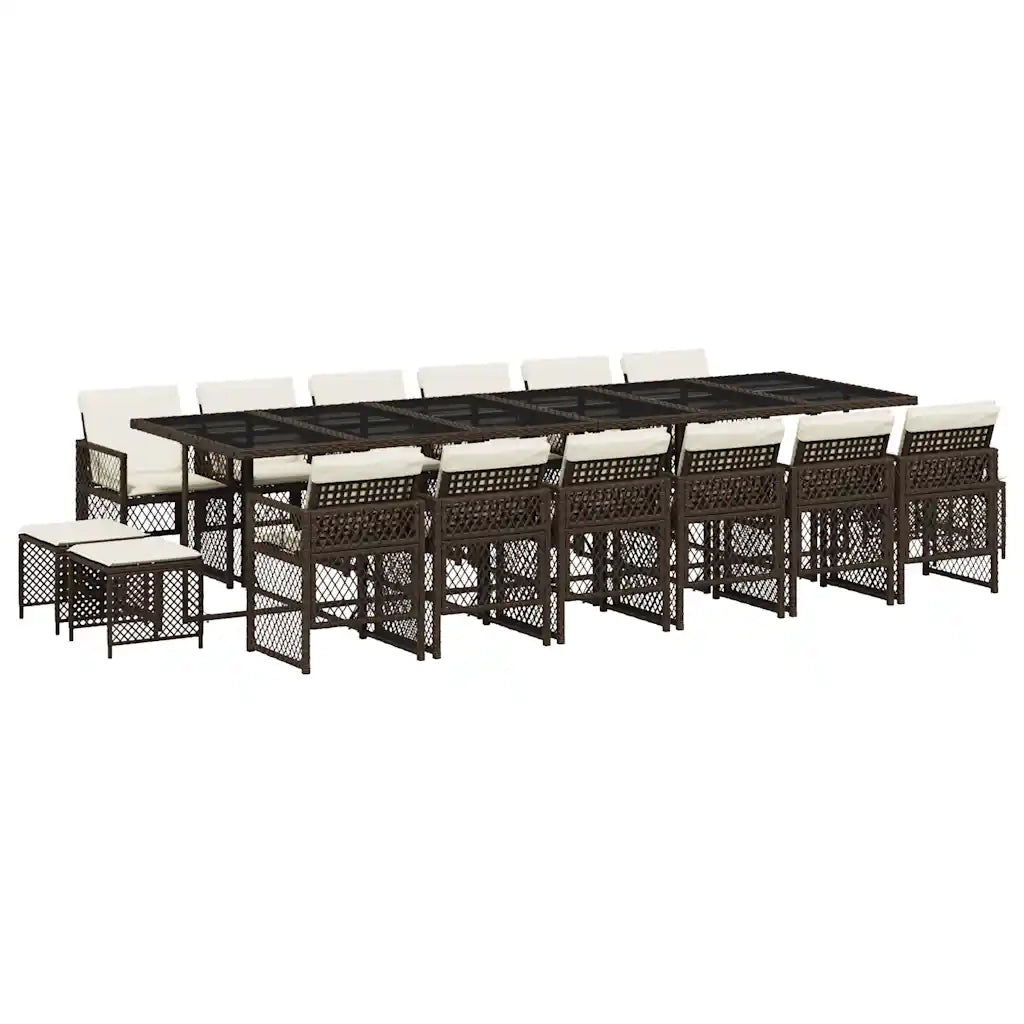 Set da Pranzo da Giardino 17 pz con Cuscini Marrone Polyrattan 3210825