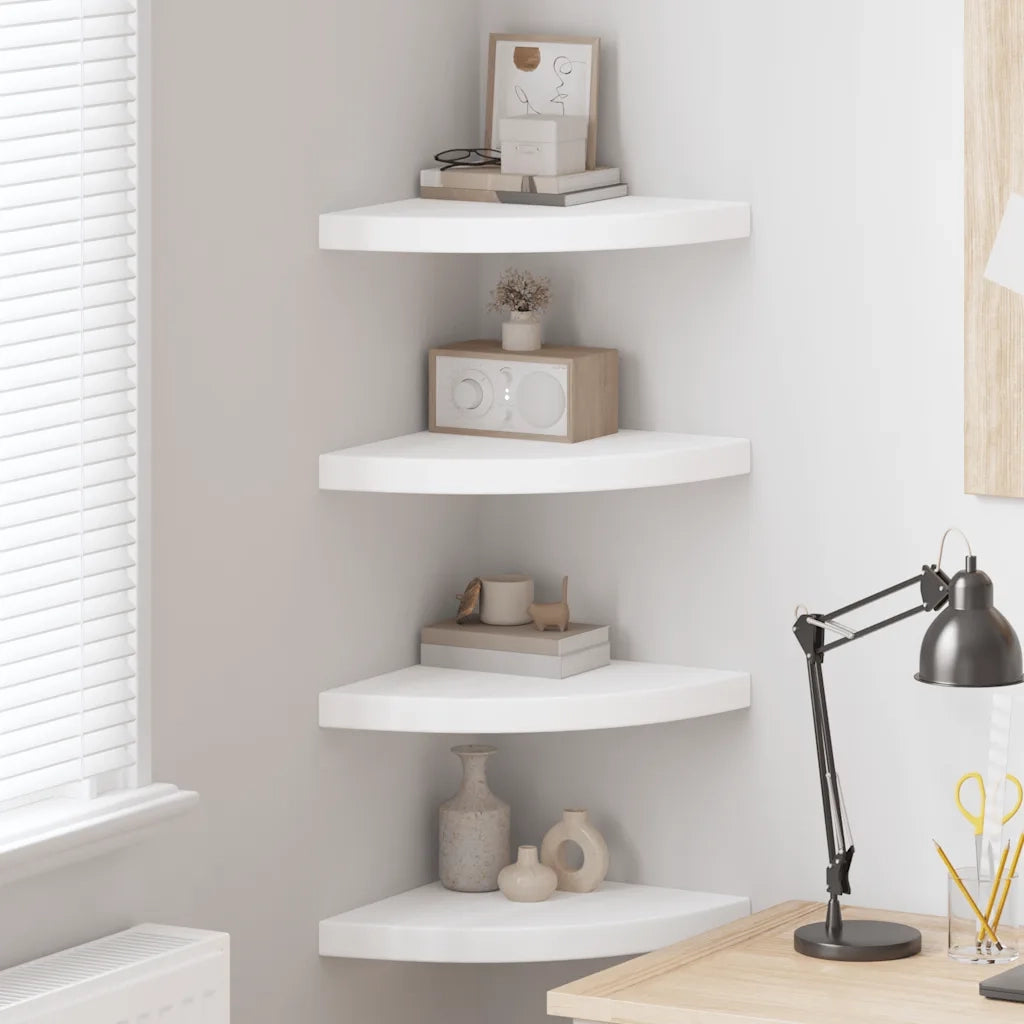 4 pz Scaffali Angolari a Parete | Mensola sospesa Bianchi 35x35x3,8 cm in MDF