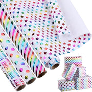 Papier da Regalo a Rullo - 4 Rulli - 43 cm x 3 m - Arcobaleno - Cadeaupapier - Folie Colorata - Progetto Festa - Design Compleanno - Festa - Vacanze - Baby Shower