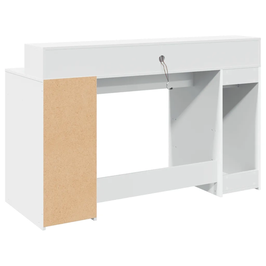 Scrivania con Luci LED Bianca 140x55x91 cm in Legno Multistrato