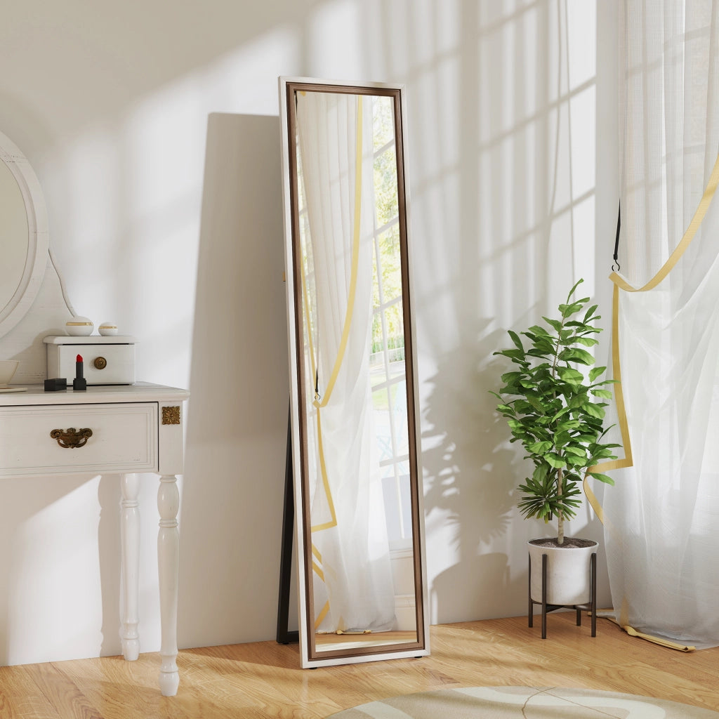 Specchio da Terra 157x37 cm ¨C Xylo ¨C Bianco e Marrone Inclinabile o da Parete