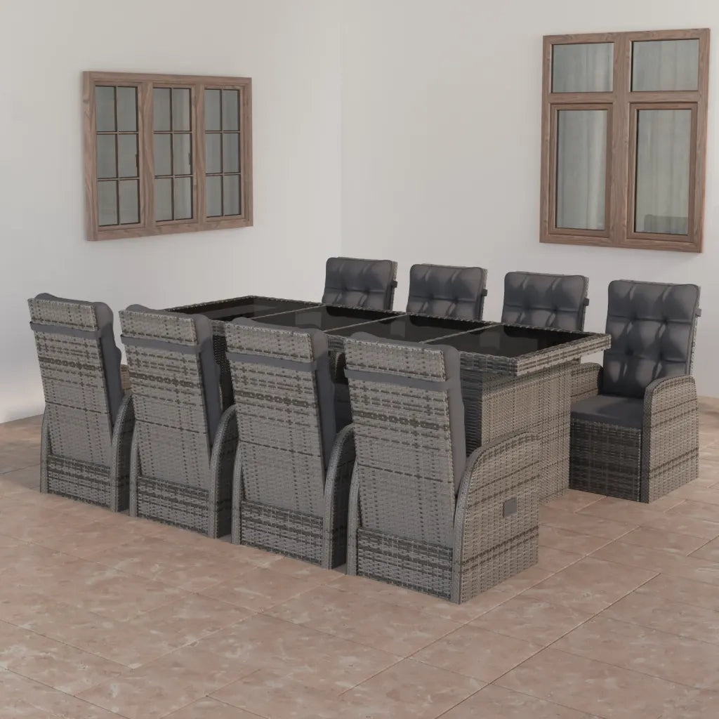 Set da Pranzo da Esterno 9 pz con Cuscini in Polyrattan Grigio 3059340