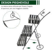 Fioriera da Balcone a 3 Ripiani con 2 Ruote, Porta Piante per Giardino in Metallo 53x39x78cm Nero