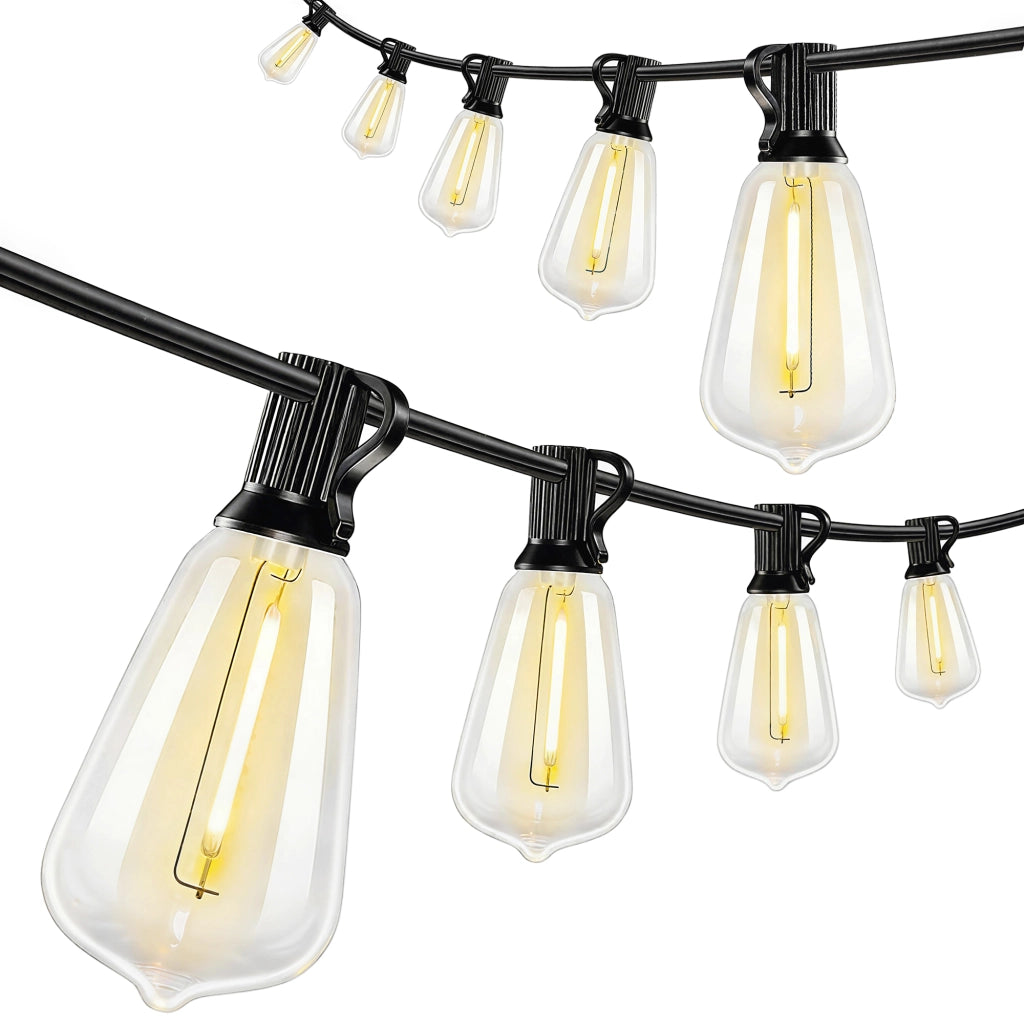 Catena Luminosa da Esterno con 50 Luci LED IP44, in PET e Plastica, 1800x3.8x9 cm, Nero e Trasparente