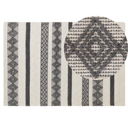 Tappeto in lana beige chiaro e grigio poliestere 140 x 200 cm intrecciato a mano motivo geometrico boho soggiorno camera da letto