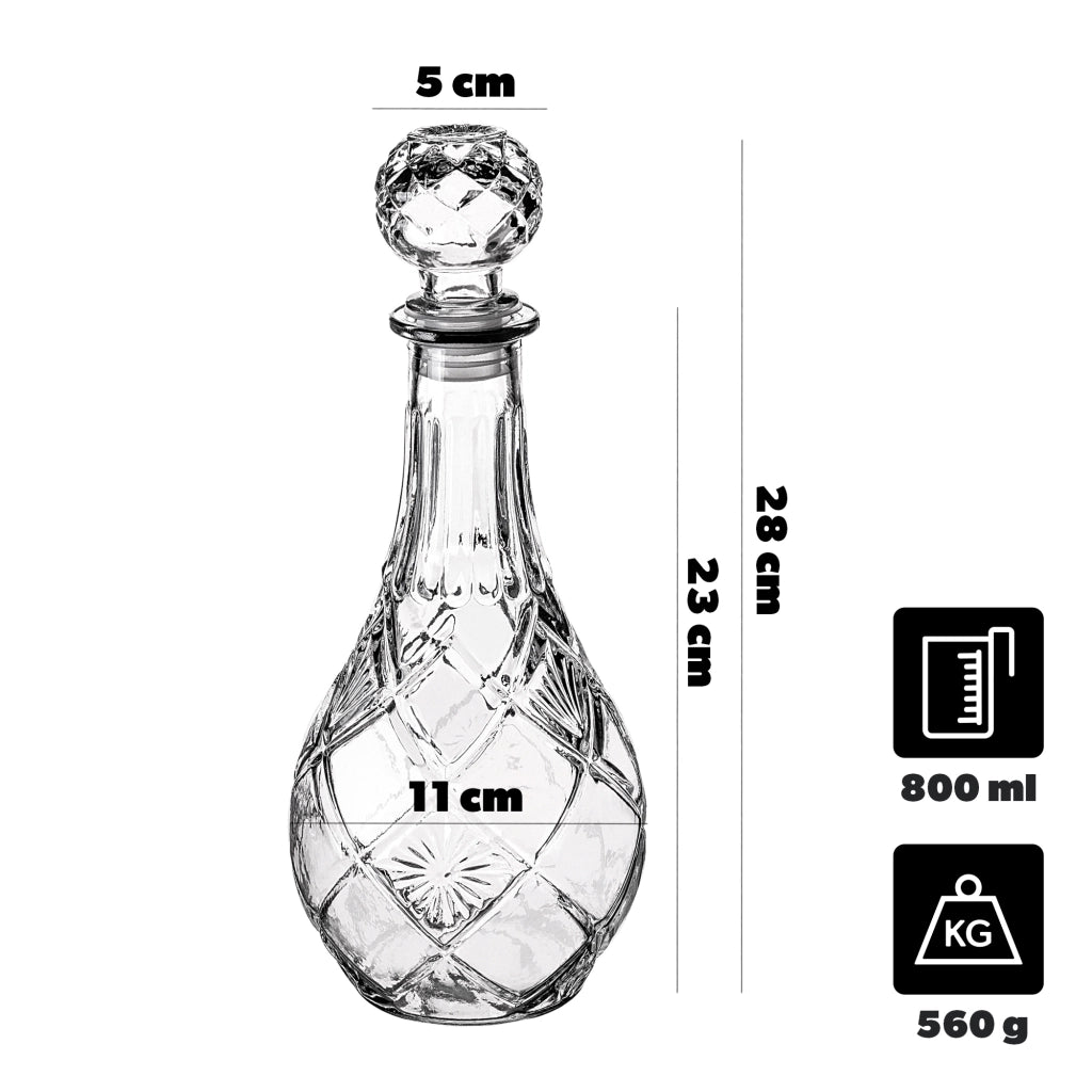 Caraffa per whisky KADAX, bottiglia in vetro cristallo da 0,8 litri con tappo di sughero.
