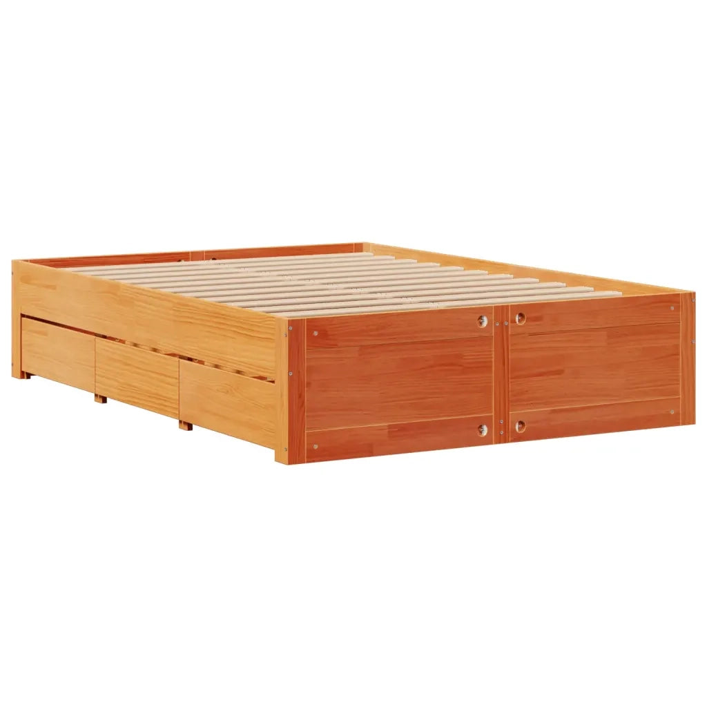 Letto Libreria senza Materasso Marrone Cera 140x200 cm in Pino