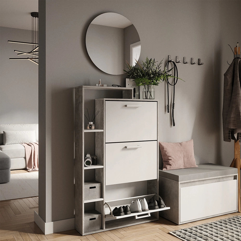 Vicco Scarpiera da ingresso Bianco/cemento 80 x 128.3 cm con 3 scomparti incernierati