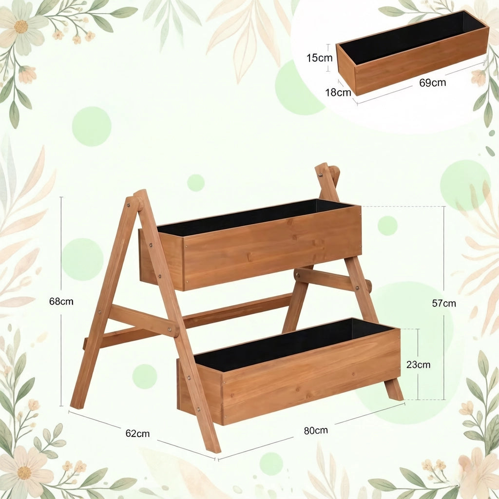 Fioriera a più livelli a gradini in legno massiccio con struttura triangolare marrone 80 × 62 × 68 cm