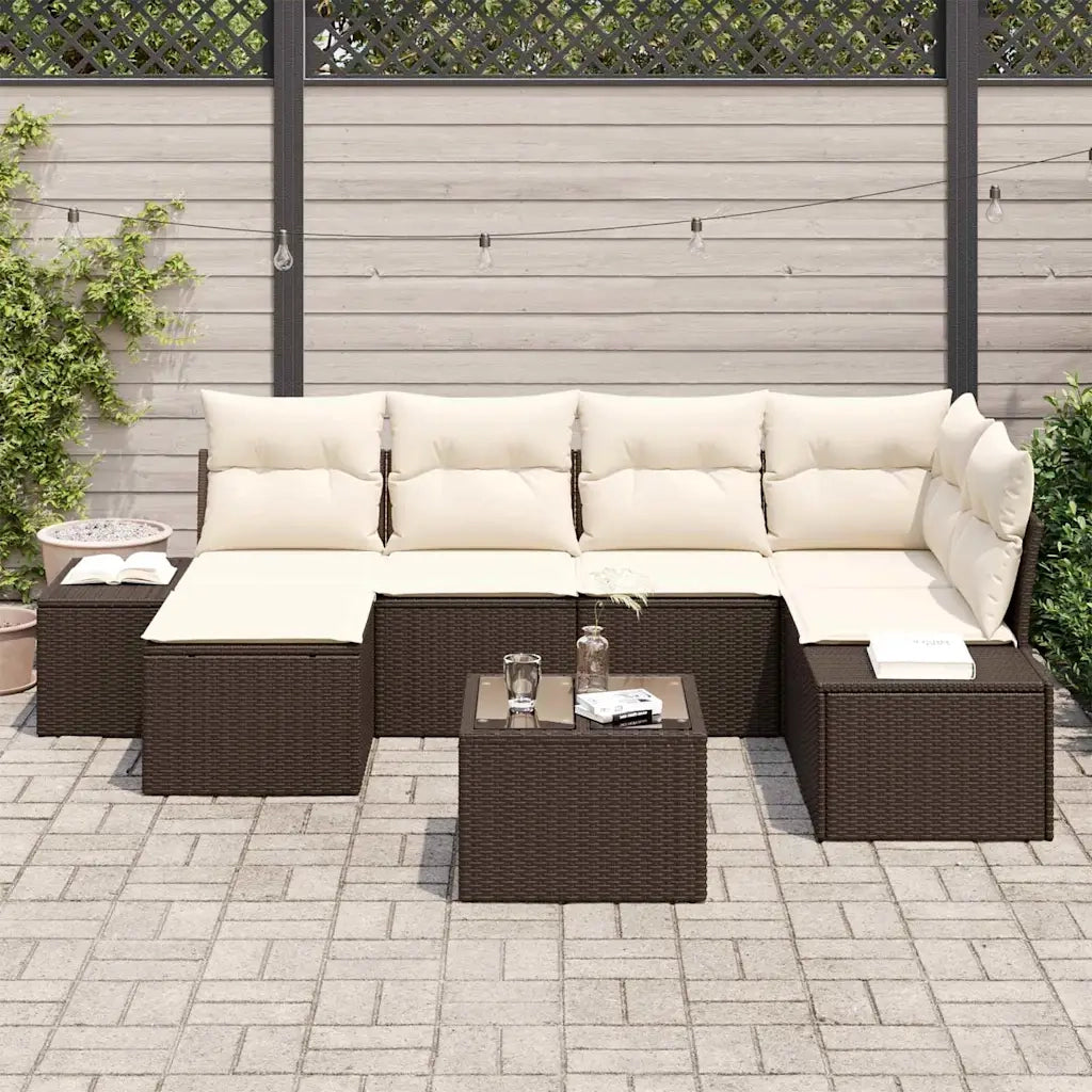 Set Divano da Giardino 7 pcs Marrone e Crema polyrattan