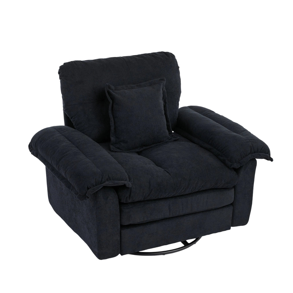 Poltrona girevole 360° in ciniglia con cuscino di supporto e base in metallo nero per lettura 116 × 84 × 96 cm