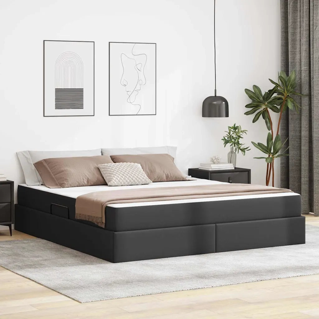 Letto con contenitore e materasso 2 pcs Nero Pelle 3399620