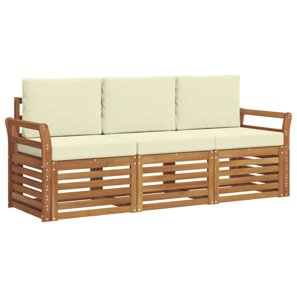 Set divani 3 pcs Naturale e Crema Legno di Acacia Massello 3374290