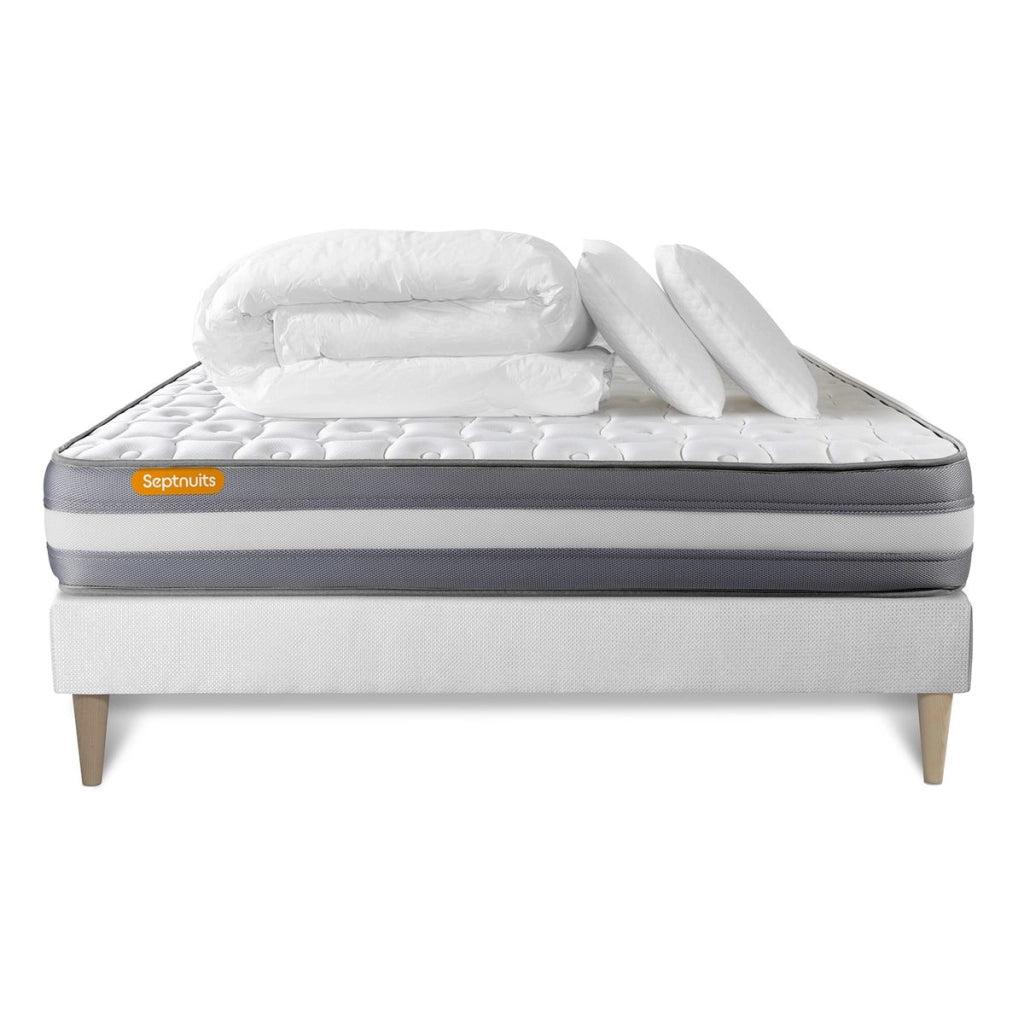 Pacchetto letto completo - Materasso 160x200cm + Box spring con doghe (kit) + 2 cuscini + Piumino - Memo Plus