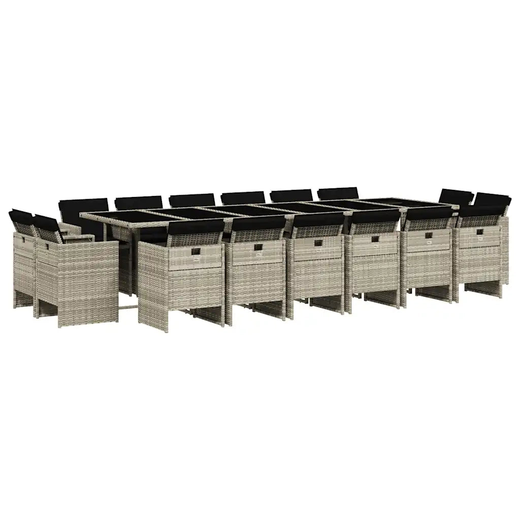Set da Pranzo da Giardino 17pz con Cuscini Grigio in Polyrattan 3277834