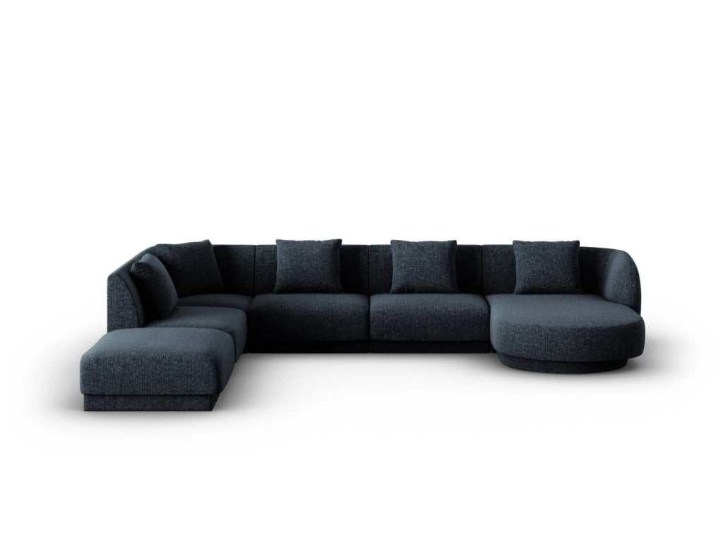 Cosmopolitan Design - Divano panoramico sinistro "Tulum" 6 posti in ciniglia blu reale 