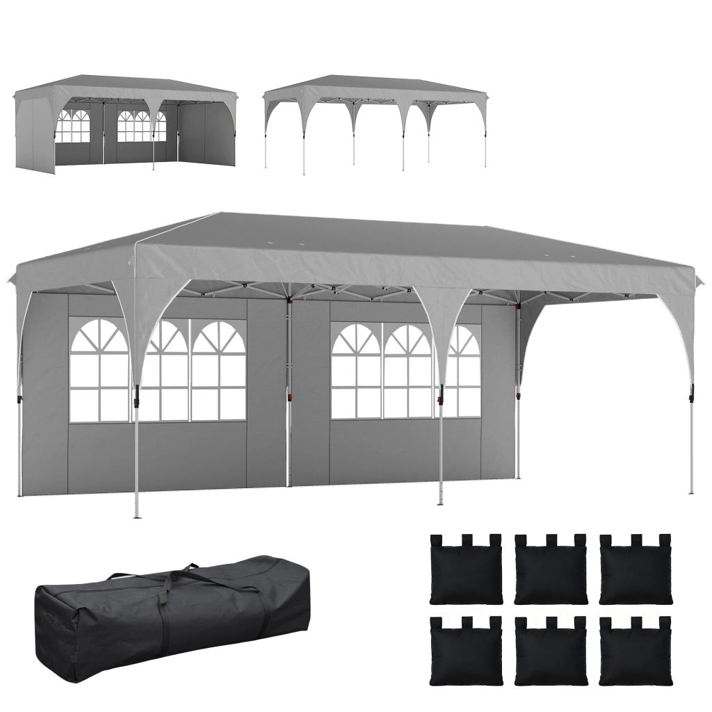 Gazebo Pieghevole 3x6 m con Pareti ¨C Zephmum ¨C Grigio Chiaro