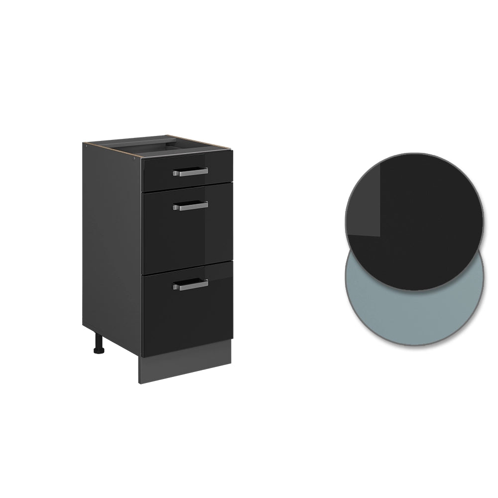 Vicco Mobiletto base per cucina Nero lucido 40 cm con cassetti, PL Rovere