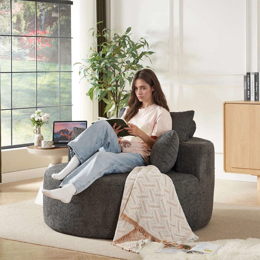 Poltrona modulare senza montaggio in ciniglia con cuscino schienale cilindrico grigio per salotto