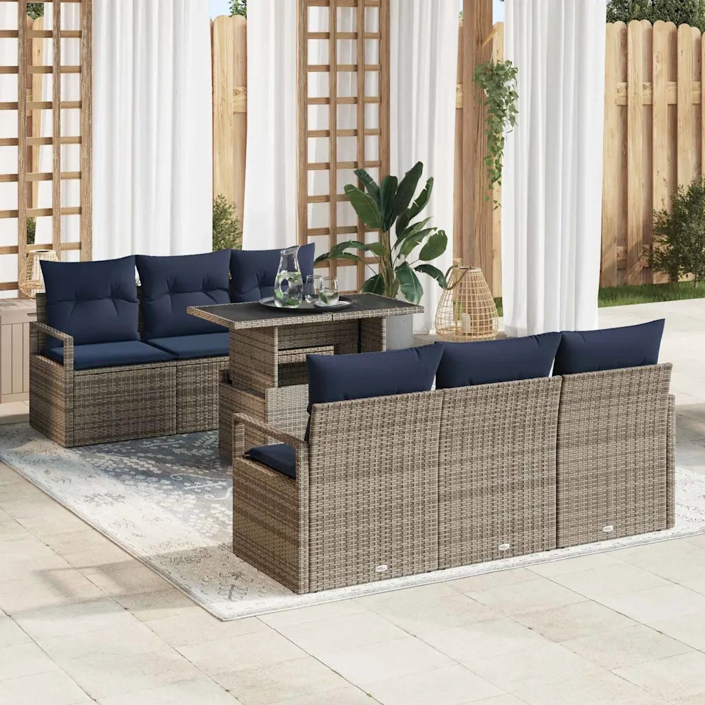 Set Divano da Giardino con cuscino 7 pcs Grigio polyrattan