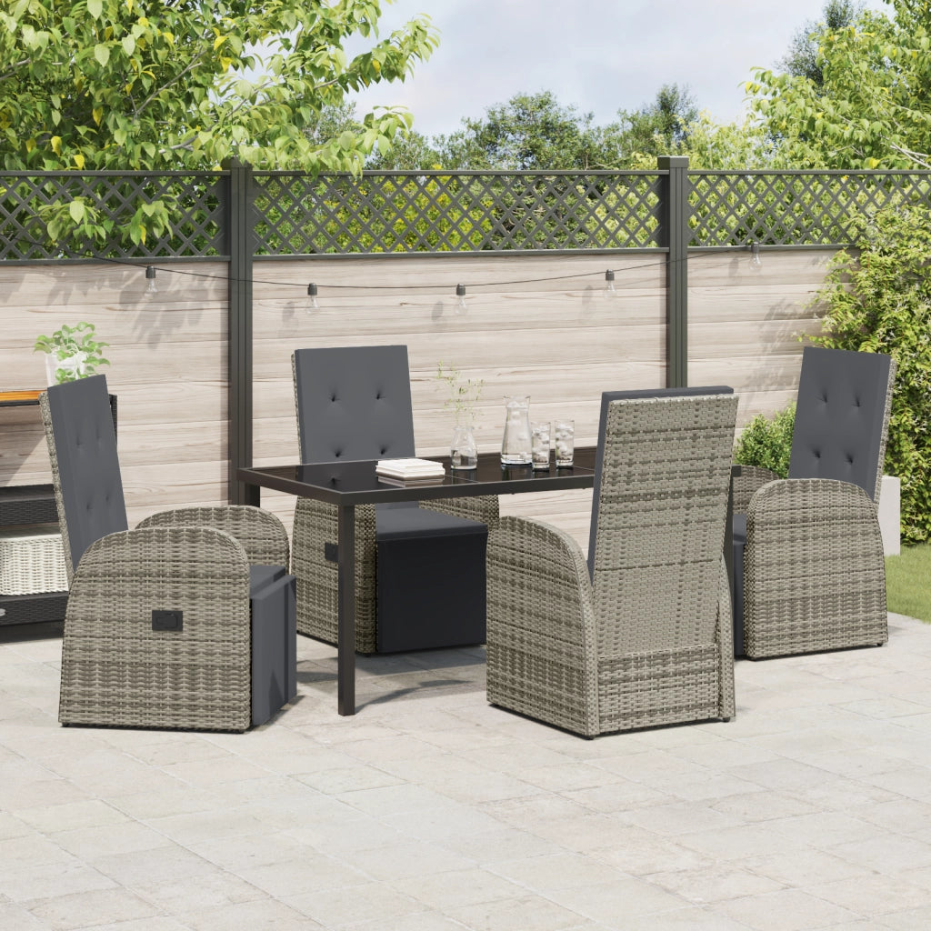 Set da Pranzo da Giardino in 5 Pezzi con Cuscini Grigio Polyrattan