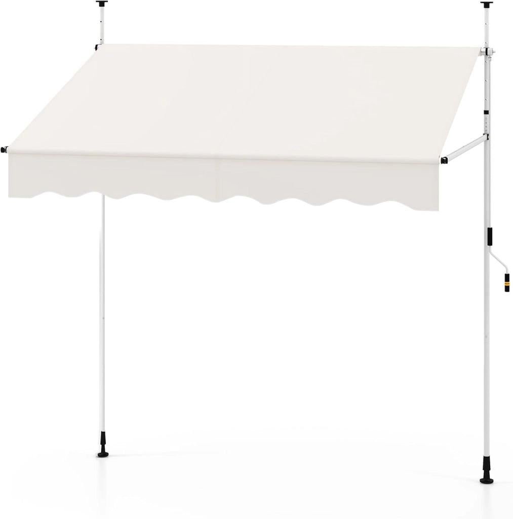 Tenda da Sole a Morsetto, Tenda per Balcone Senza Foratura Altezza e Inclinazione Regolabili con Manovella, Telo Impermeabile e Resistente ai Raggi Solari e Telaio Antiruggine (2M,Bianco)