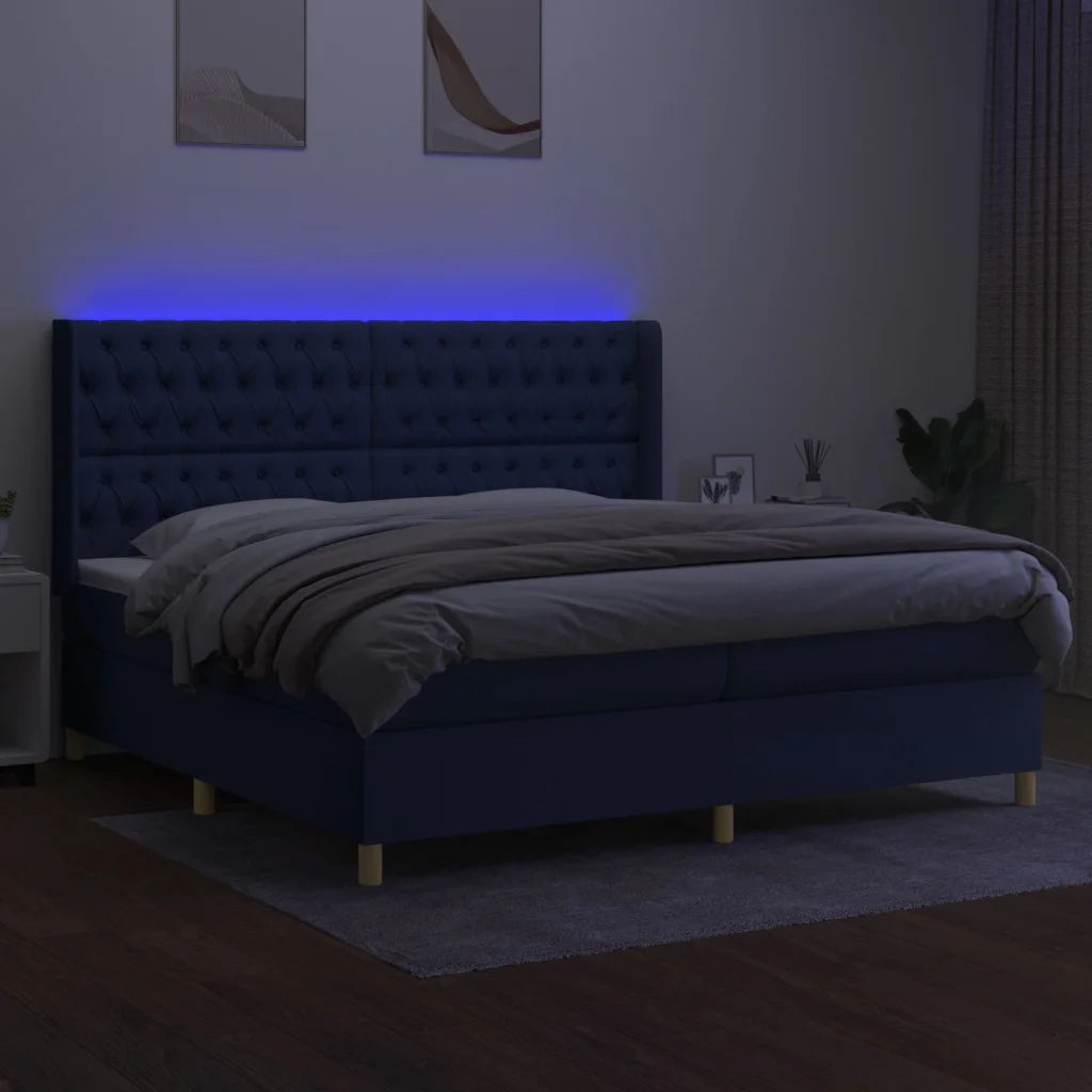 Letto a Molle Materasso e LED Blu 200x200cm in Tessuto 3139147