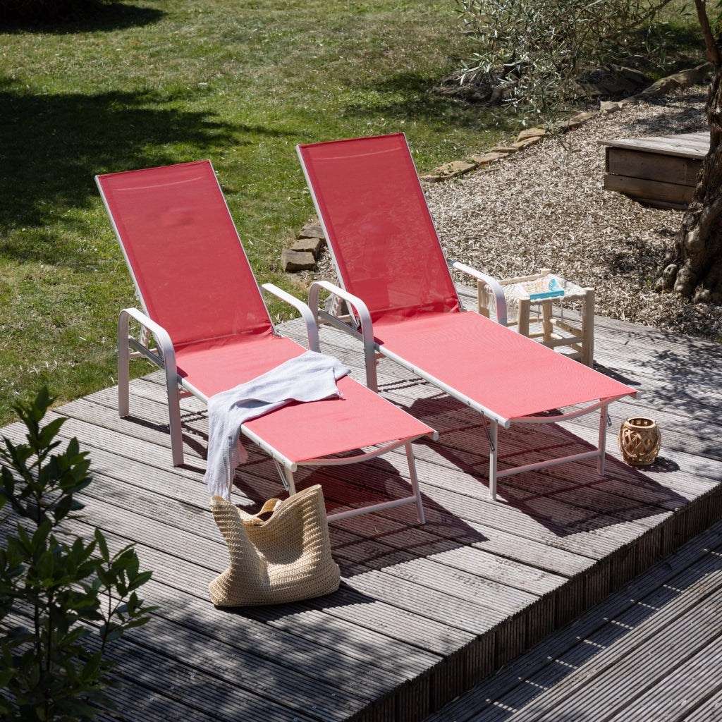 Set di 2 lettini SARDINIA in textilene rosa - struttura bianca