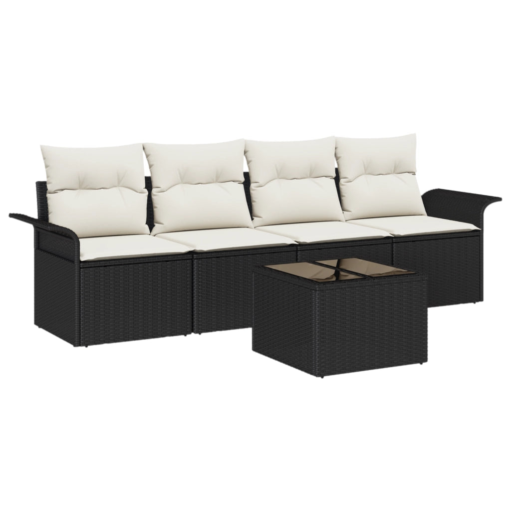 Set di divani da giardino a 5 pezzi con cuscini in rattan nero