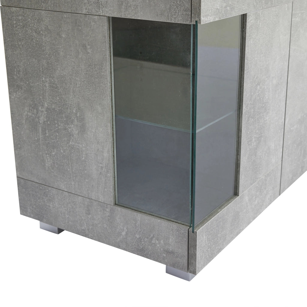 Credenza 140x40x70 cm con luce LED; vetro temperato e MDF grigio