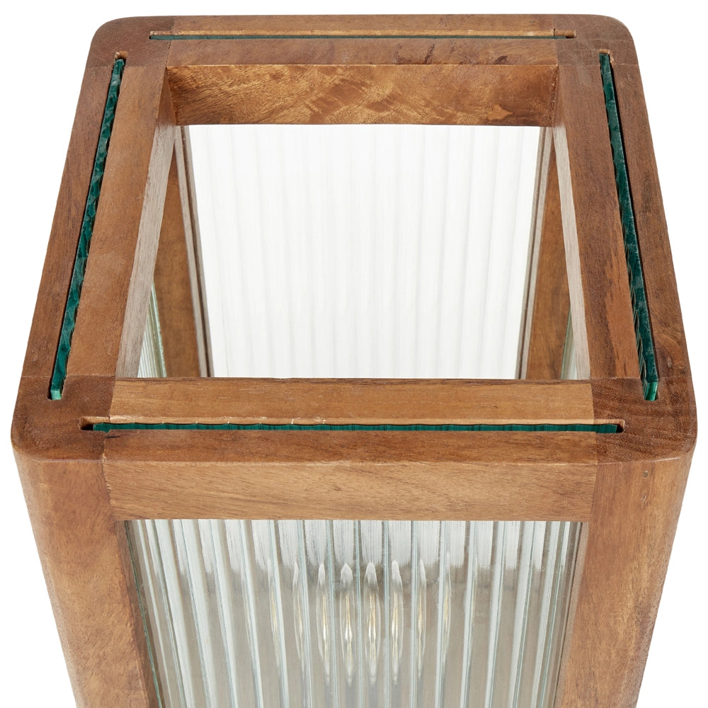 Lampada da tavolo in legno di mango con pannelli di vetro Design industriale Illuminazione moderna per la casa