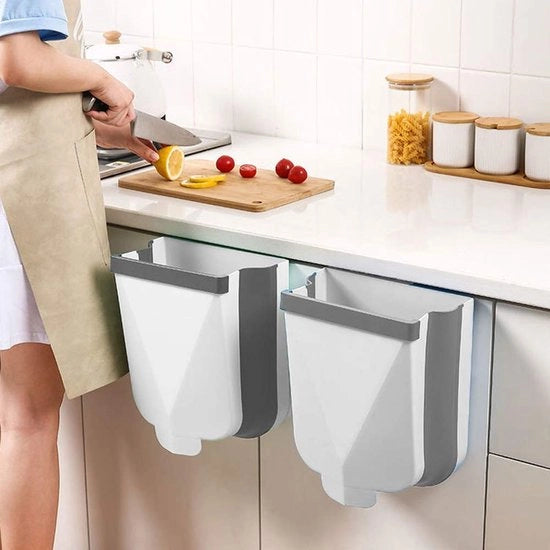 Contenitore di rifiuti cucina, pieghevole, 6 litri, attacco regolabile, appeso, adattabile per contenitore di rifiuti per cucina, auto, bagno, ufficio e camera da letto (bianco), grigio
