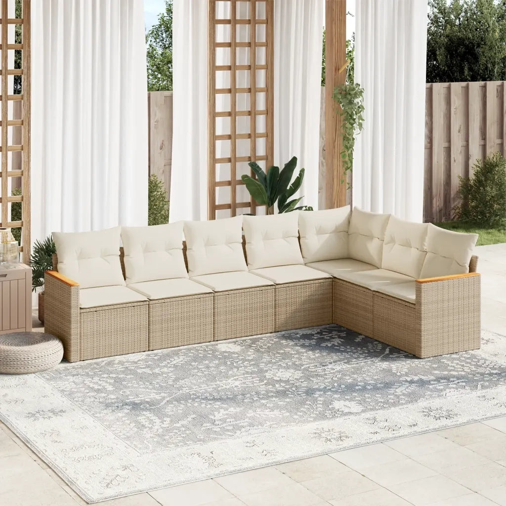 Set Divani da Giardino 7 pz con Cuscini Beige in Polyrattancod mxl 89071