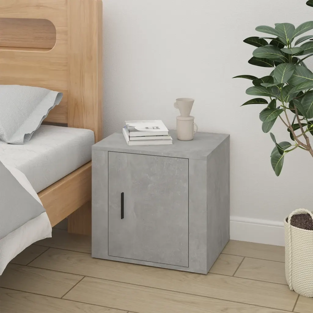 Set di 2 Comodini | Armadio da Notte | Mobiletto da notte Grigio Cemento 50x39x47 cm