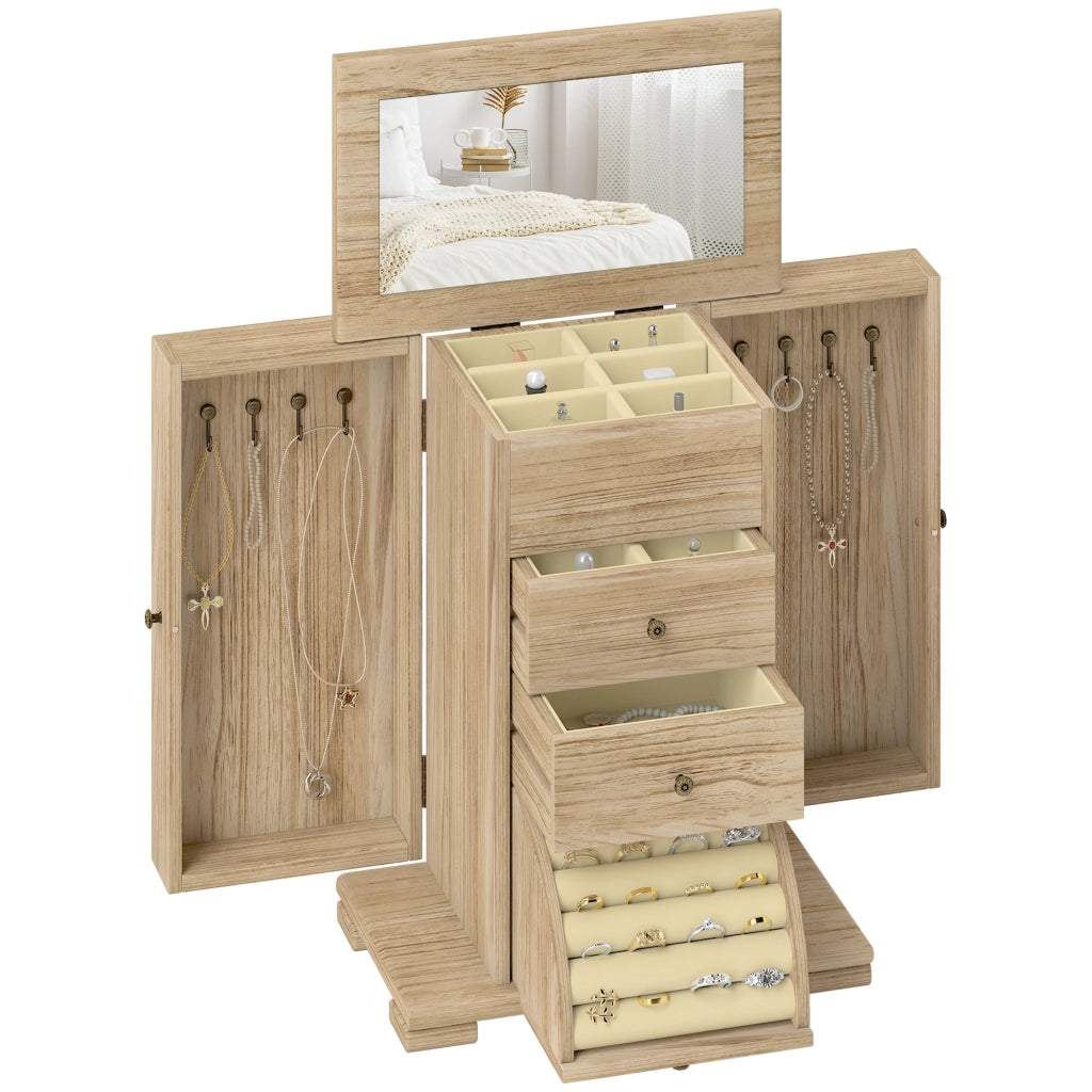 Portagioielli donna 4 livelli con ali, specchio e 2 cassetti ¨C zephmum ¨C 26,5x16x33,5 cm marrone