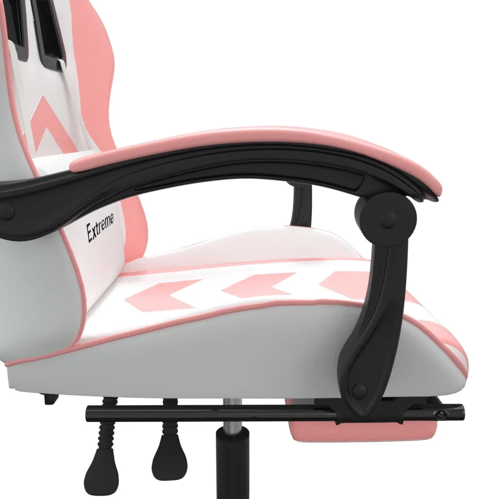 Sedia da Gaming Girevole Poggiapiedi Bianca e Rosa Similpelle