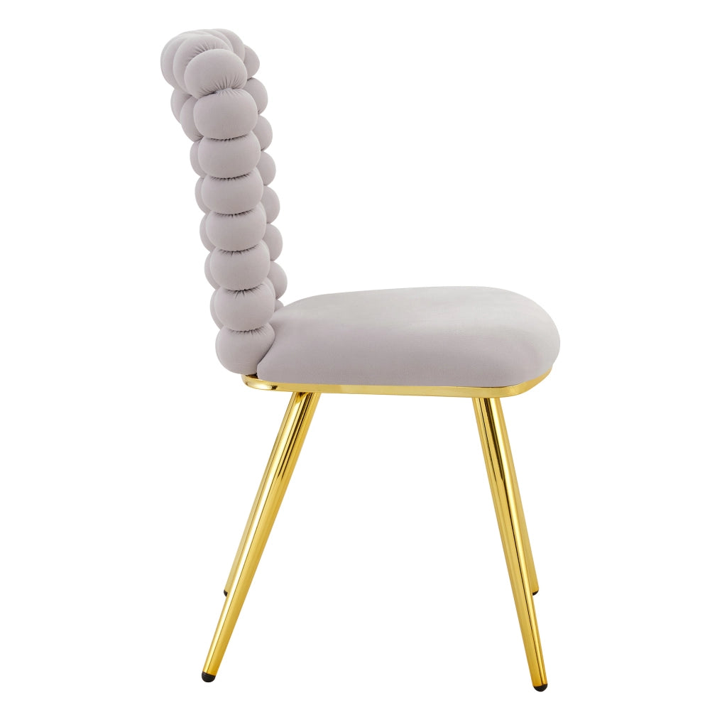 Sedia da Pranzo Set da 2 con Schienale Traforato Geometrico e Gambe in Metallo, in Velluto Grigio Chiaro