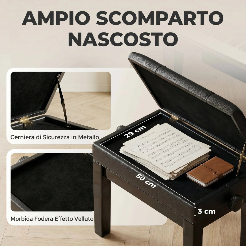 Sedia Sgabello Regolabile ¨C Minimal ¨C Legno Finta Pelle Nero 63x35x46-56cm