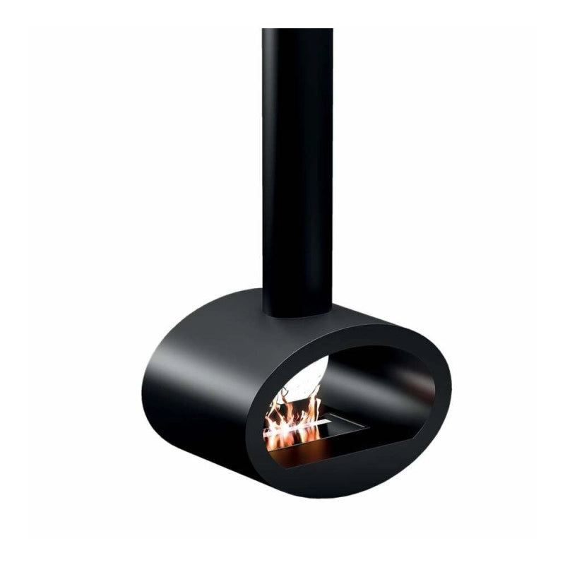 Biocamino da soffitto Cervinia Nero 2 kW – installazione a soffitto, bruciatore 1,5 L, struttura acciaio – Tecno Air System