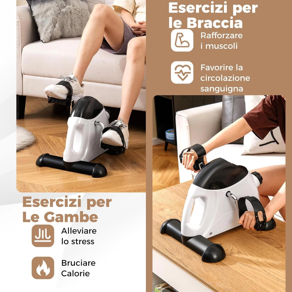 Mini Cyclette, Macchina Portatile per Pedaliere Braccia e Gambe con Display LCD, Cyclette sotto Scrivania da Interno per Allenamento, Portata 100 kg