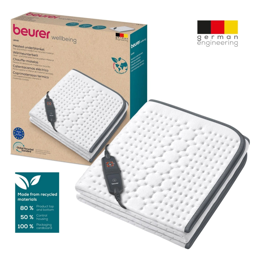 Beurer Scaldaletto UB 60 Green Planet Coprimaterasso Termico Singolo 130x75cm Poliestere 6 Livelli