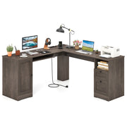 Scrivania a L per gaming lavoro e scrittura 168 x 168 x 76 cm, Scrivania angolare moderna con 2 prese Grigio-Scrivanie