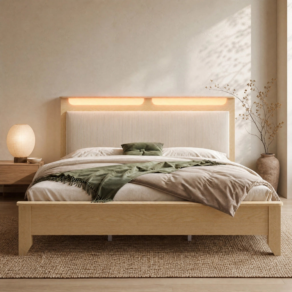 Letto matrimoniale 160x200 cm con LED e testiera contenitore