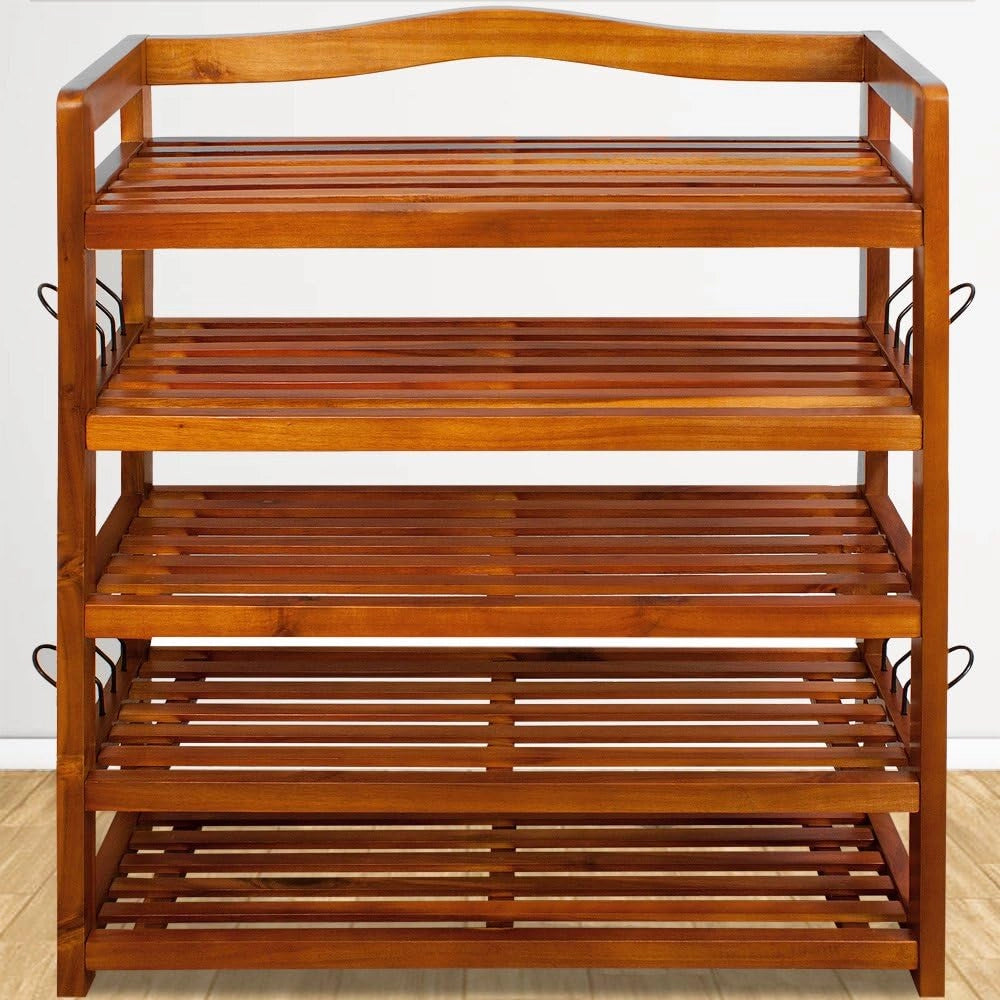 ® Scarpiera Legno Certificato Acacia FSC® 5 Ripiani 80x26x82cm Salvaspazio Corridoio Portascarpe Scaffale Marrone