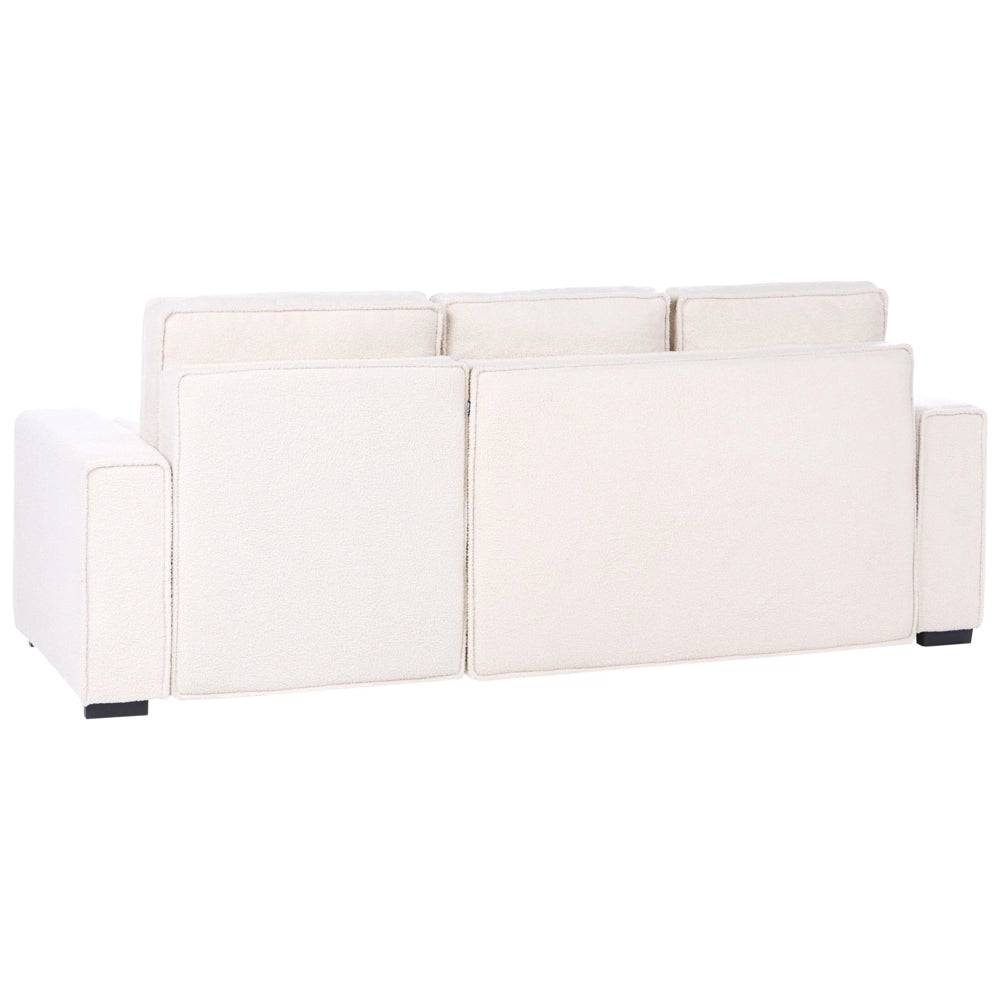 Divano letto angolare a 3 posti rivestimento in bouclé verde chiaro configurazione a sinistra con braccioli contenitori reversibile stile moderno per soggiorno