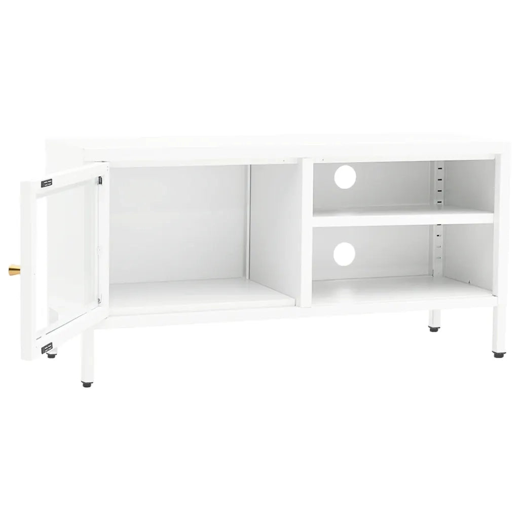 Mobile TV Bianco 90x30x44 cm in Acciaio e Vetro cod mxl 6374