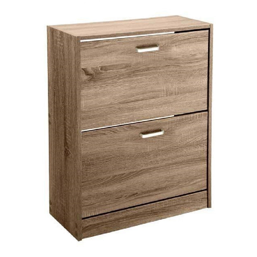 Trade Shop - Scarpiera Bassa 2 Ante Doppia A Ribalta Salvaspazio Slim Noce 81x63x24cm 827624 -