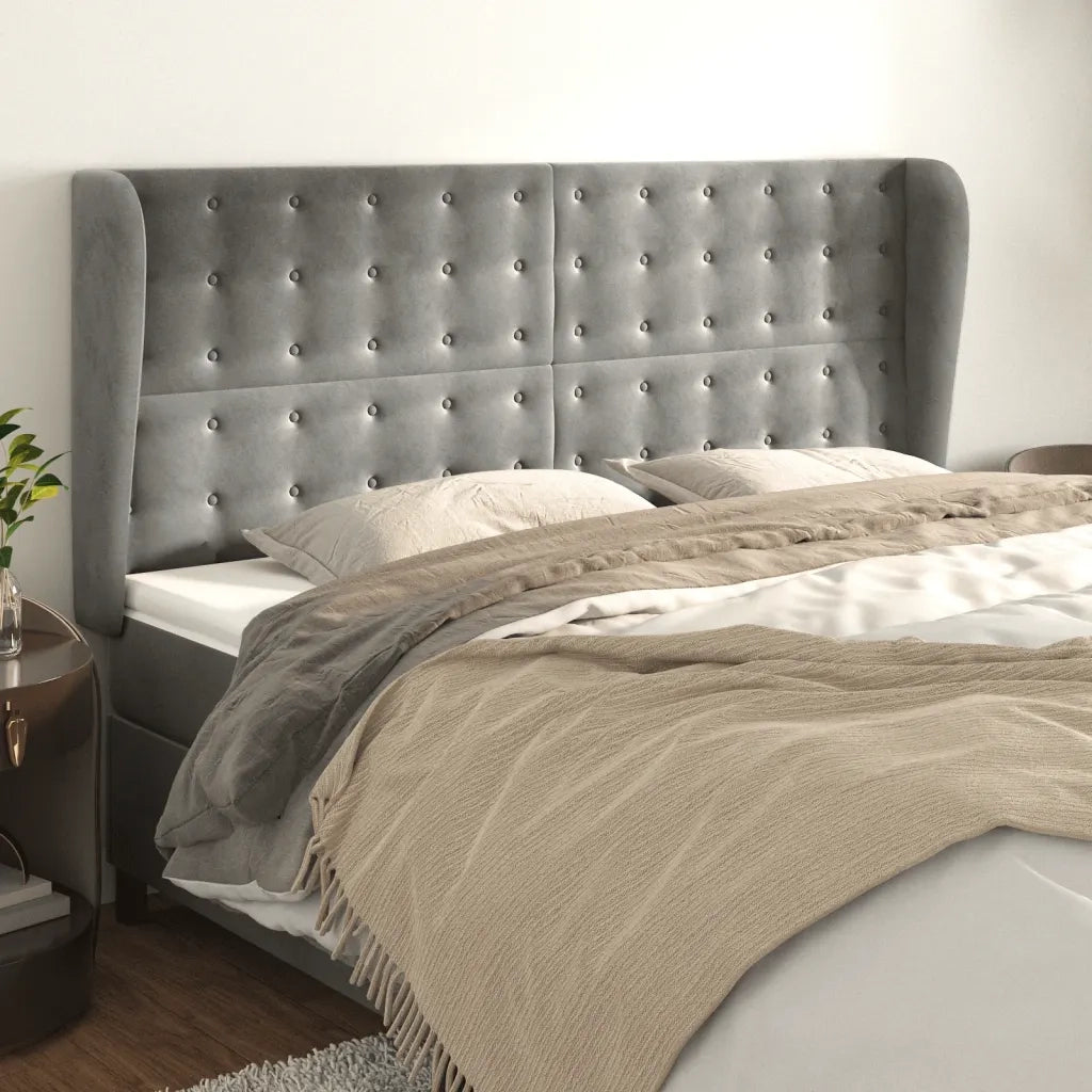 Testiera | Testata ad Orecchio Grigio Chiaro 163x23x118/128 cm in Velluto