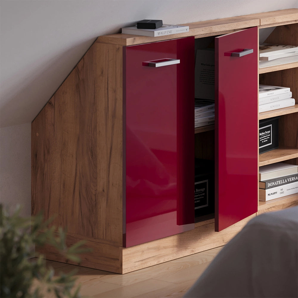 Mobile sottotetto Rion Rosso lucido/Rovere dorato con 2 porte Vicco
